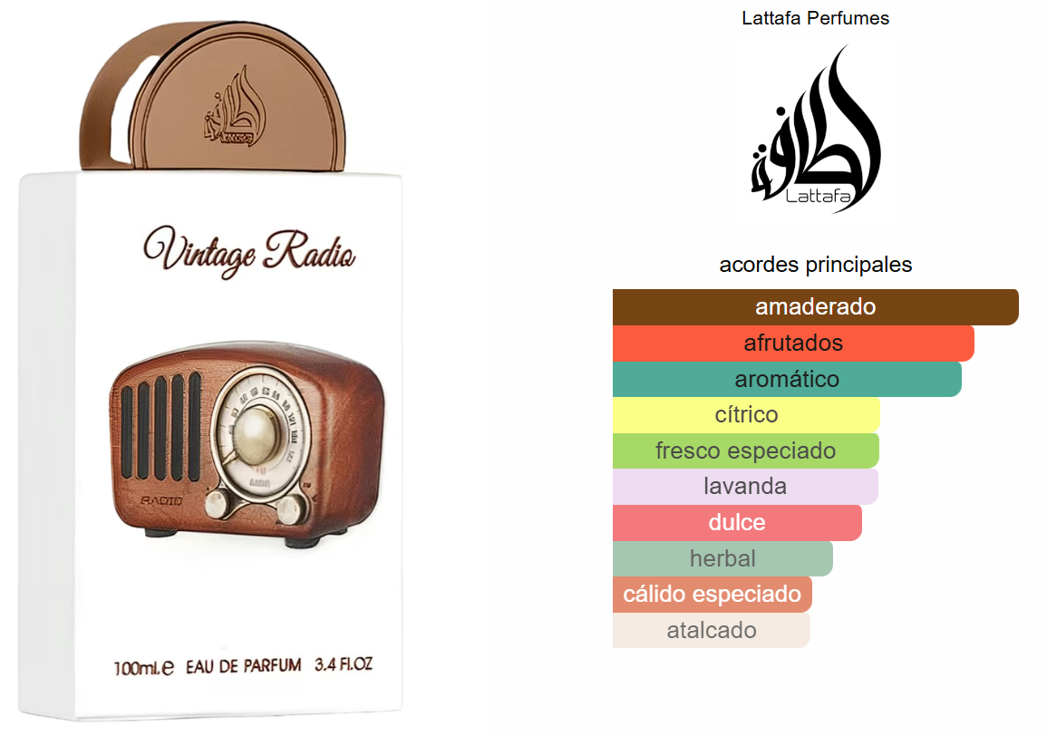 📻 Vintage Radio Lattafa – Perfume Árabe Unisex 100 ml | Amaderado, Aromático y Afrutado