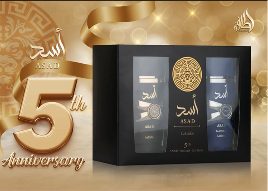 🌟Asad – Dúo Perfume Árabe para Hombre | Edición 5° Aniversario | Amaderado, Dulce y Especiado